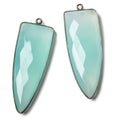 42x16mm Black Gold Bezel Seafoam Blue Chalcedony faceted point 1 focal bead