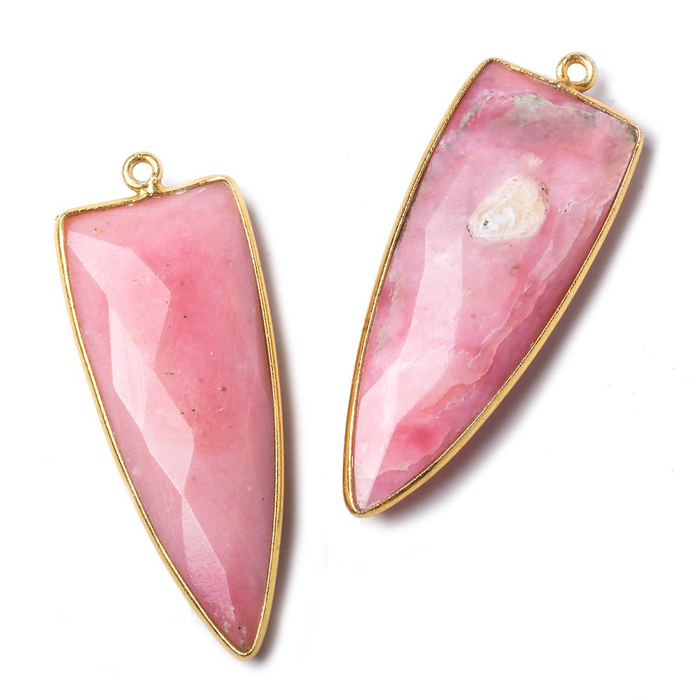 42x16mm Vermeil Bezel Pink Peruvian Opal Point 1 ring Pendant 1 piece