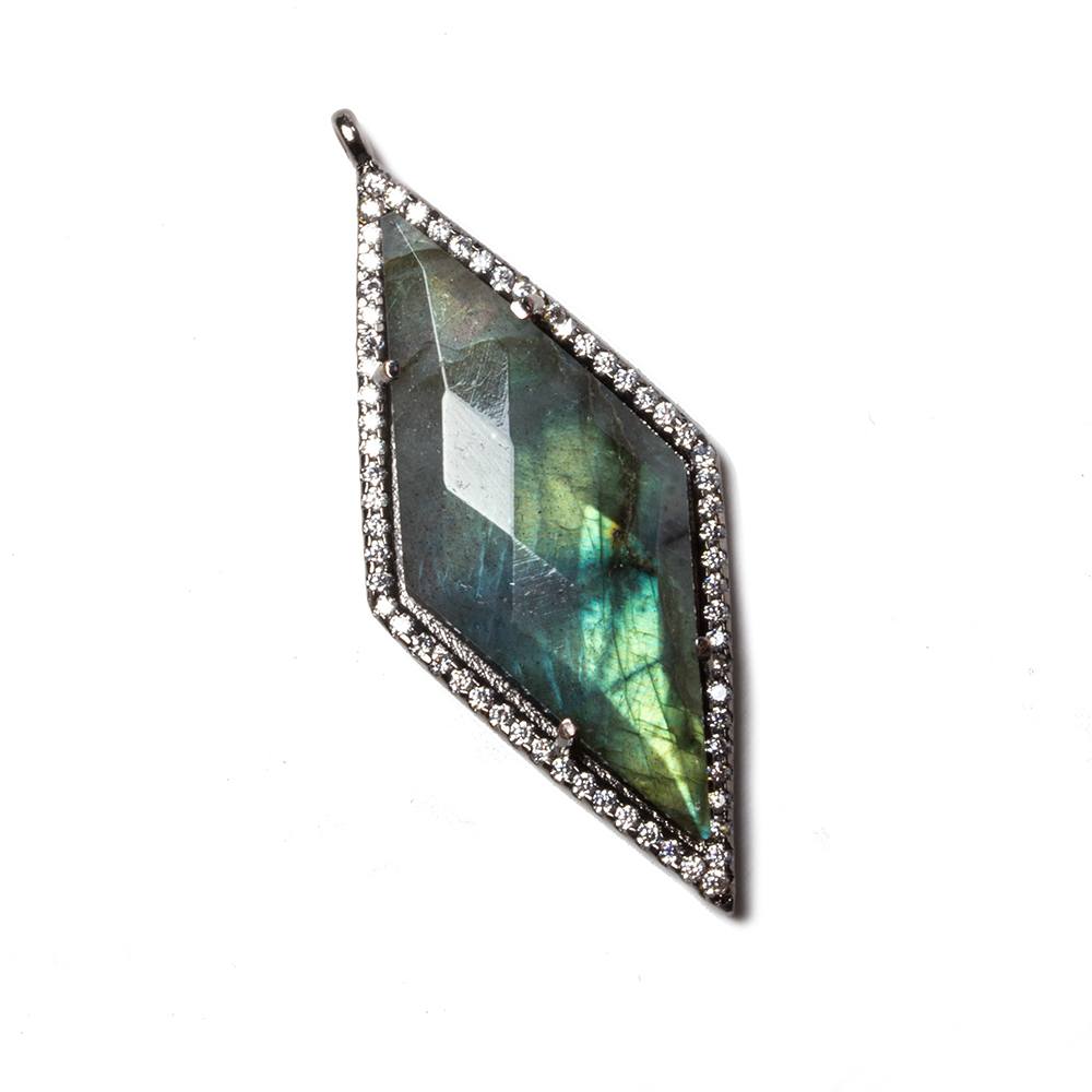 40x19mm Black Gold Bezeled White CZ & Labradorite Kite Pendant 1 pc