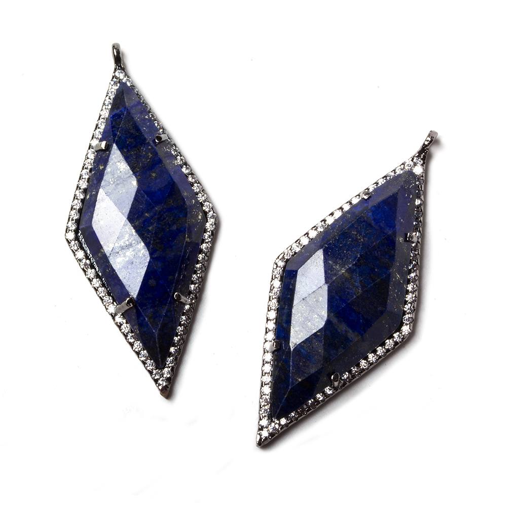 42x19mm Black Gold Bezeled White CZ & Lapis Lazuli Kite Pendant 1 pc