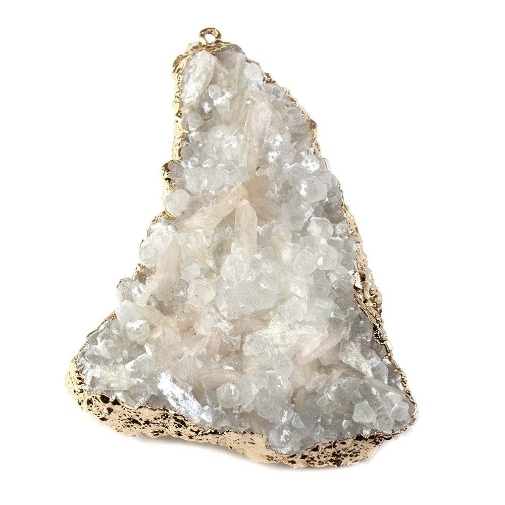 42x28mm 22kt Gold Leaf Edged Calcite Mineral Crystal Pendant 1 piece