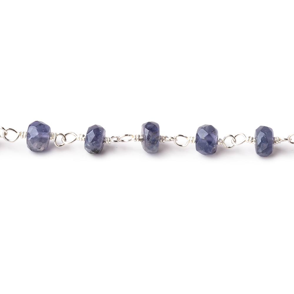 5mm Iolite faceted rondelle Silver plated Chain by the foot 37 pcs
