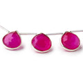 10mm Silver Bezeled Fuchsia Chalcedony Faceted Heart Beads 7 inch 11 pieces