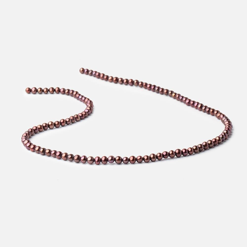 4x3mm Purplish Brown Side Drilled Off Round Freshwater Pearls 15 inch 108 beads