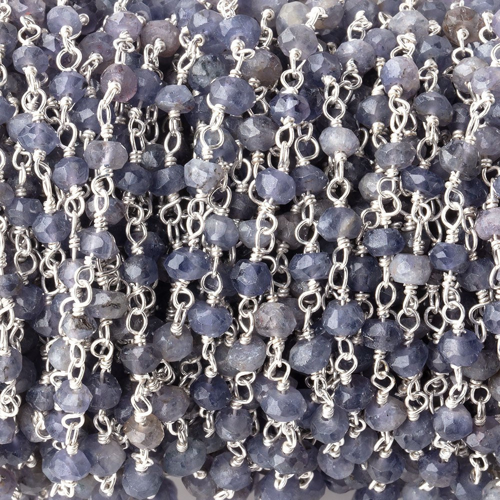 3mm Iolite faceted rondelle .925 Silver Chain by the foot 42 pieces