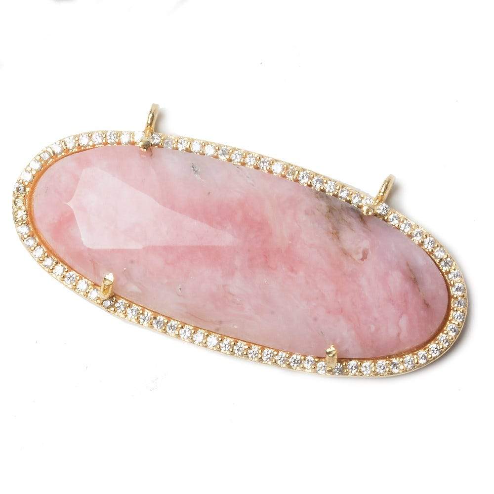44x18mm Gold Bezeled CZ & Pink Peru Opal Oval East West Connector 1 pc
