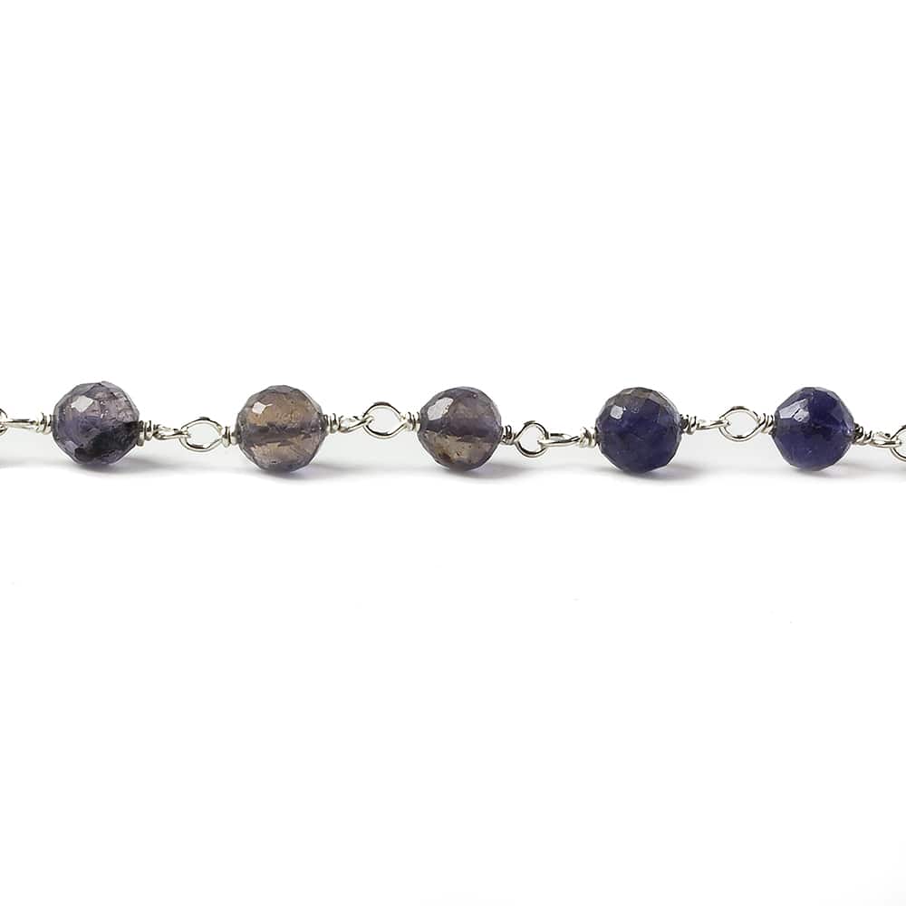 4.5-5mm Iolite faceted round .925 Silver Chain by the foot 30 pieces