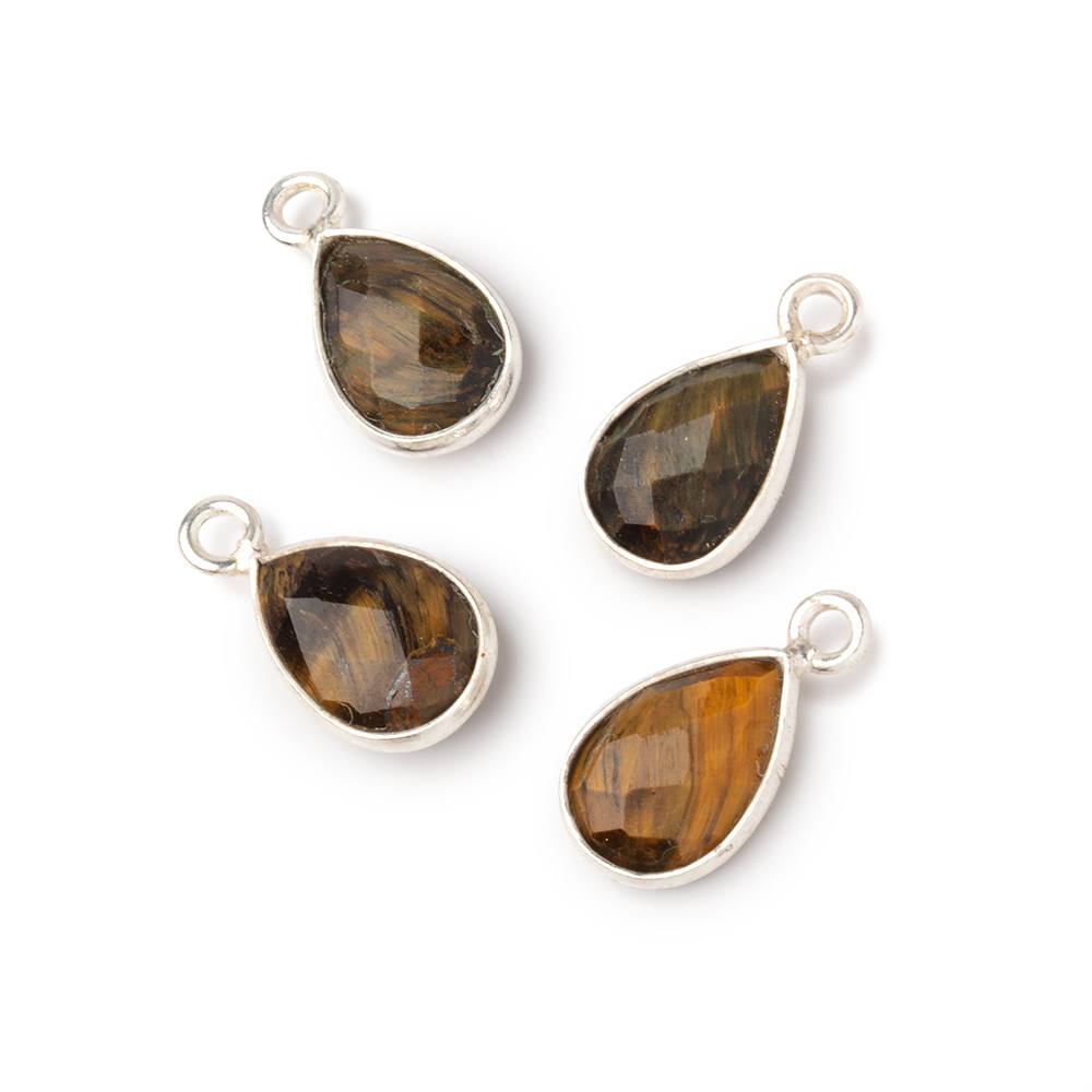 11x8mm .925 Silver Bezel Tiger Eye Faceted Pear Focal Pendant Set of 4