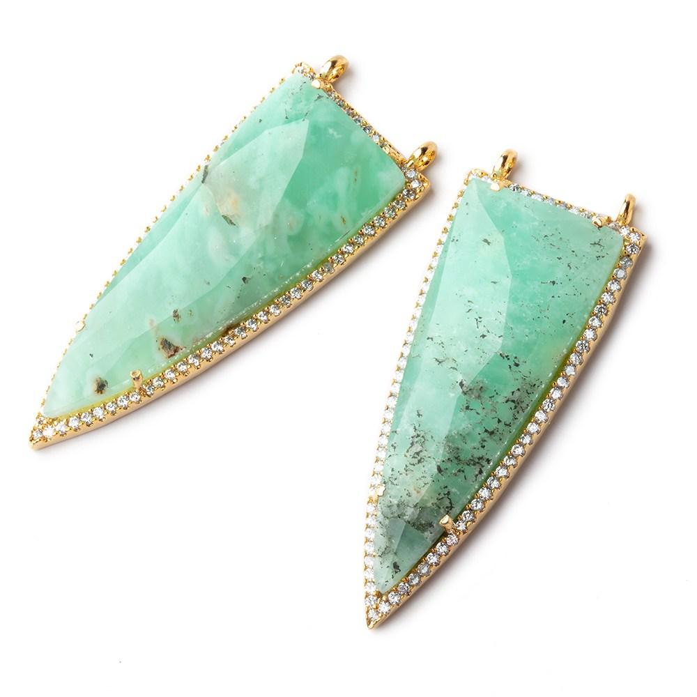 45x18mm Vermeil Bezel CZ & Chrysoprase and Matrix Faceted Point Pendant 1 focal bead