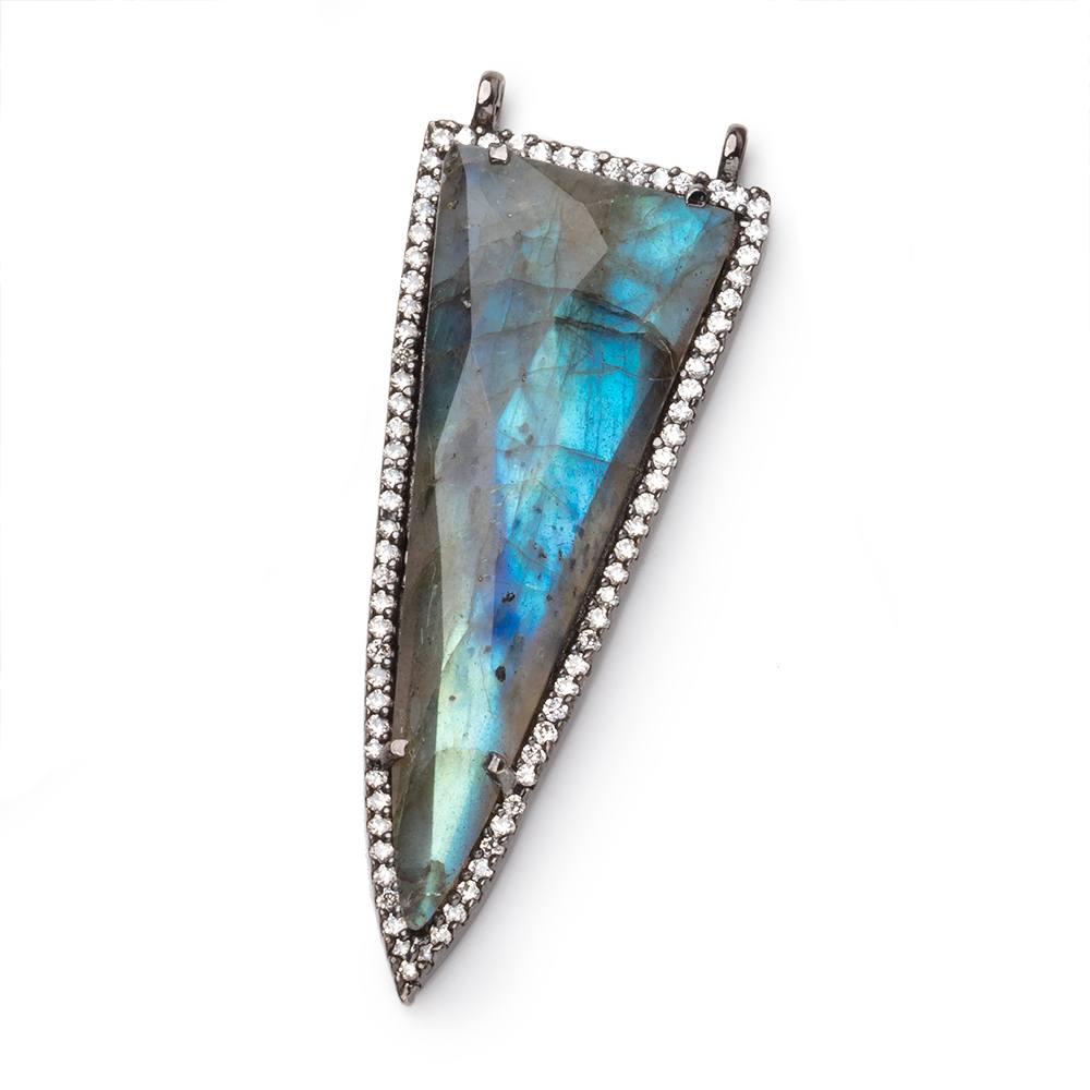 45x18mm Black Gold CZ Bezel Set Labradorite Faceted Point 1 Pendant