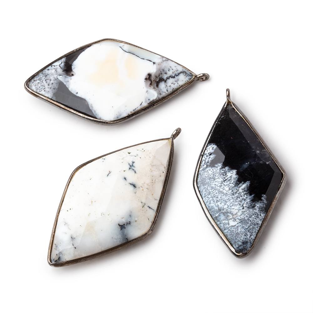 Black Gold .925 Bezel Opaque Dendritic Opal faceted Kite Pendant