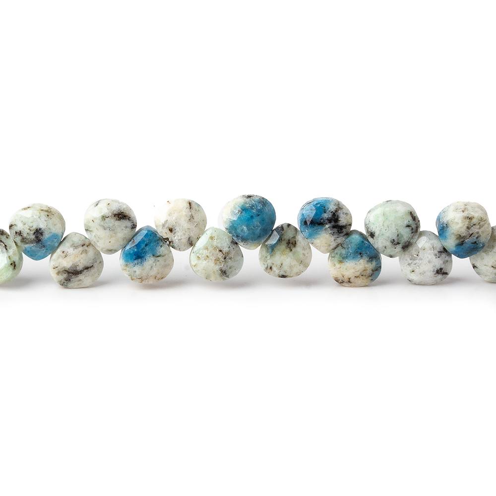 4.5x4.5mm K2 Azurite Granite "K2 Jasper" Petite Faceted Hearts 8 inch 61 beads