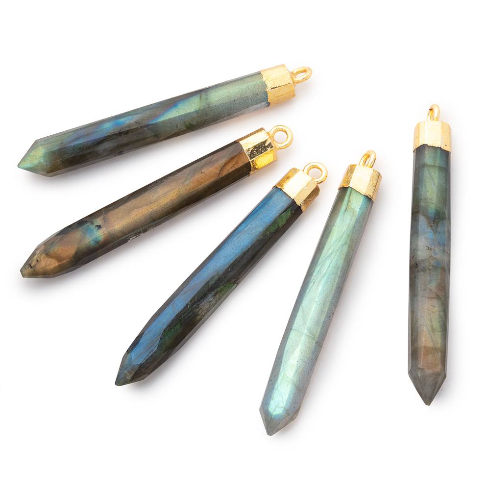45x6mm Gold Leafed Labradorite Spike focal bead 1 piece