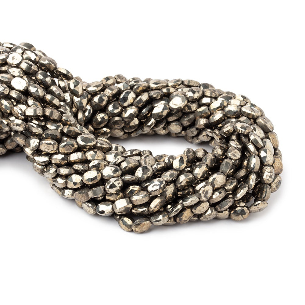 7x5mm Pyrite Faceted Oval Beads 13.5 inch 51 pieces