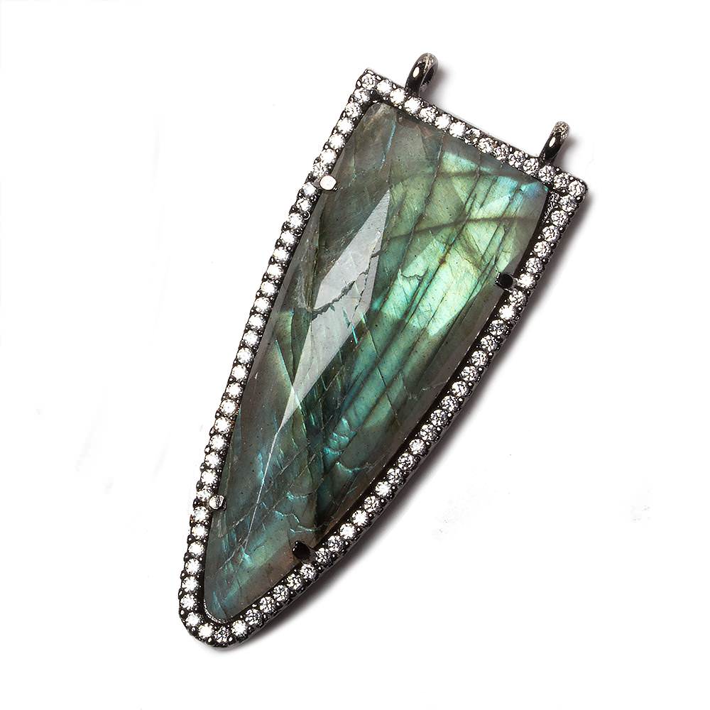 46x18mm Black Gold Bezeled White CZ & Labradorite Round Tip Point 1 piece