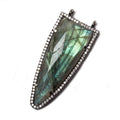 46x18mm Black Gold Bezeled White CZ & Labradorite Round Tip Point 1 piece