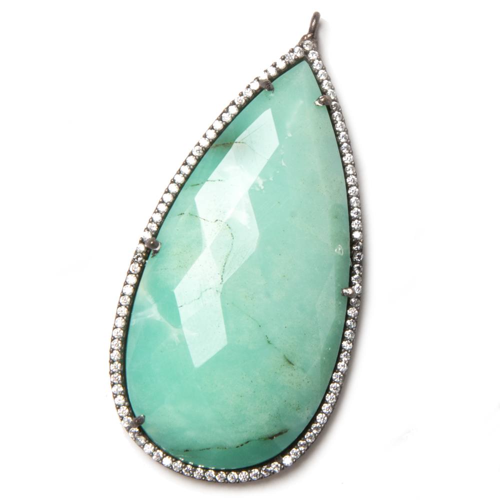 47.5x26mm Black Gold Bezeled White CZ & Chrysoprase Pear Pendant 1 pc