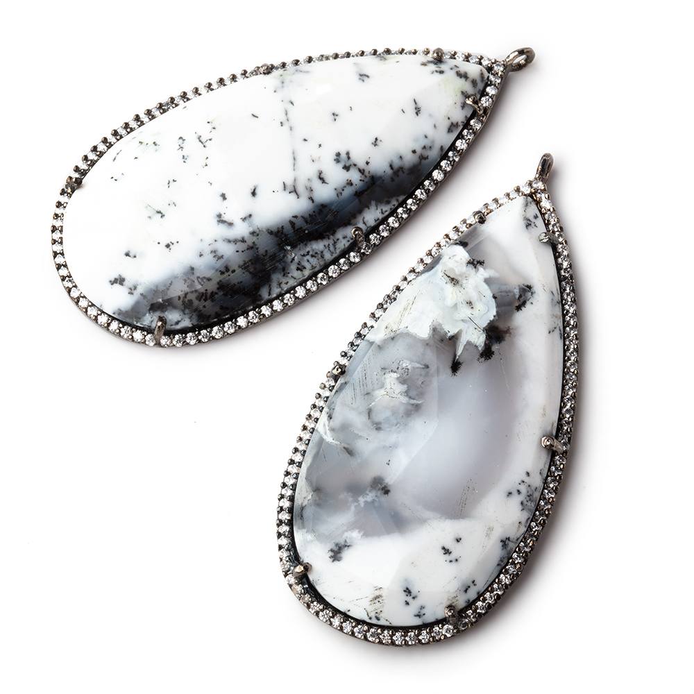 47.5x26mm Black Gold Bezeled White CZ & Dendritic Opal Pear Pendant 1 pc