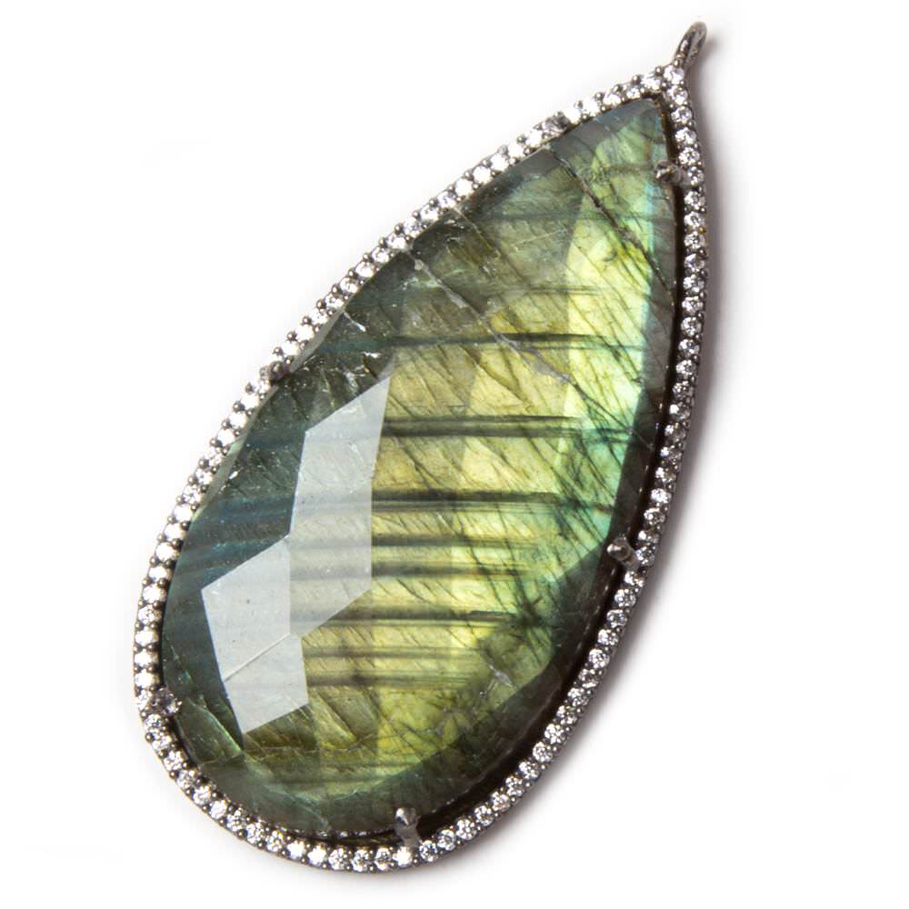 47.5x26mm Black Gold Bezeled White CZ & Labradorite Pear Pendant 1 pc