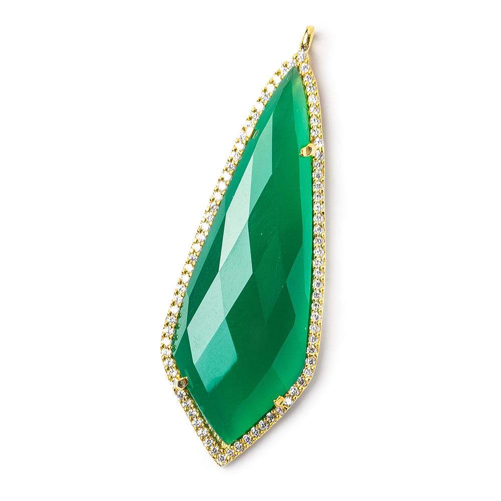 48x18mm Vermeil Bezel CZ & Green Onyx Modified Point Pendant 1 focal bead