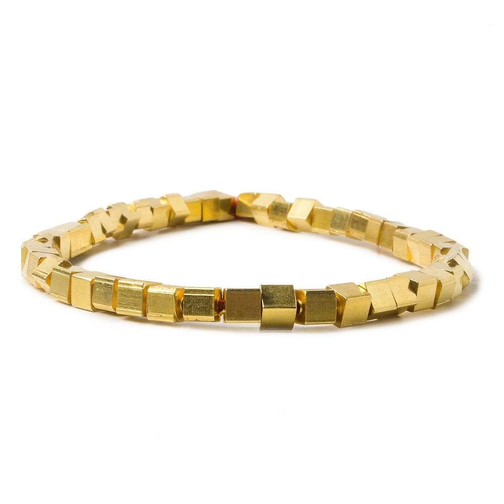 4mm 22kt Gold Plated Shiny Cube Beads 8 inch 50 pieces