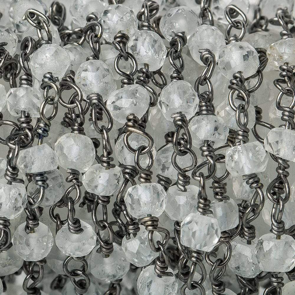 4mm Crystal Quartz rondelle Black Gold plated Chain sold by the foot 34 pieces