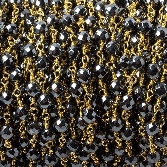 4mm Hematite faceted round Gold Chain by the foot 31 pcs