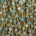 4mm Matte African Turquoise faceted rondelle Gold plated Chain