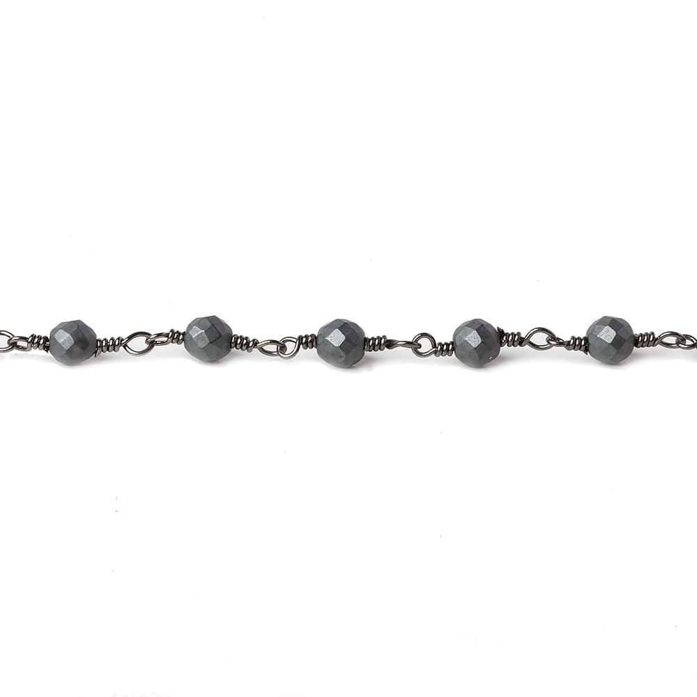 4mm Matte Hematite faceted round Black Gold chain by the foot 32 pieces
