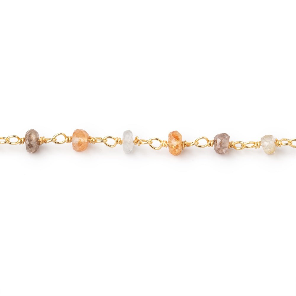 4mm Multi Color Zircon Faceted Rondelle Beads on Vermeil Chain