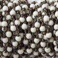 4mm Off White Bone rounds Oxidized Silver Cap and Chain by the foot 24pcs