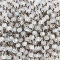 4mm Rainbow Moonstone faceted rondelle Black Gold Chain by the foot 34 pcs