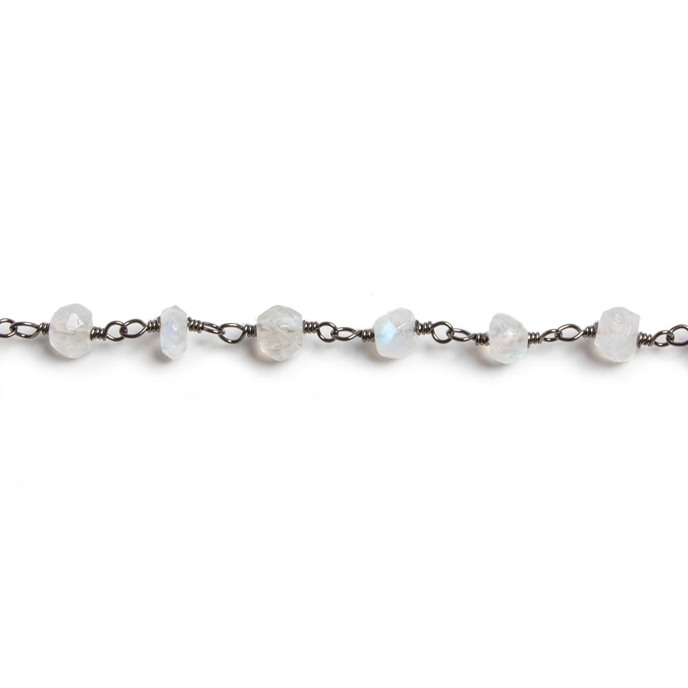 4mm Rainbow Moonstone faceted rondelle Black Gold Chain by the foot 34 pcs