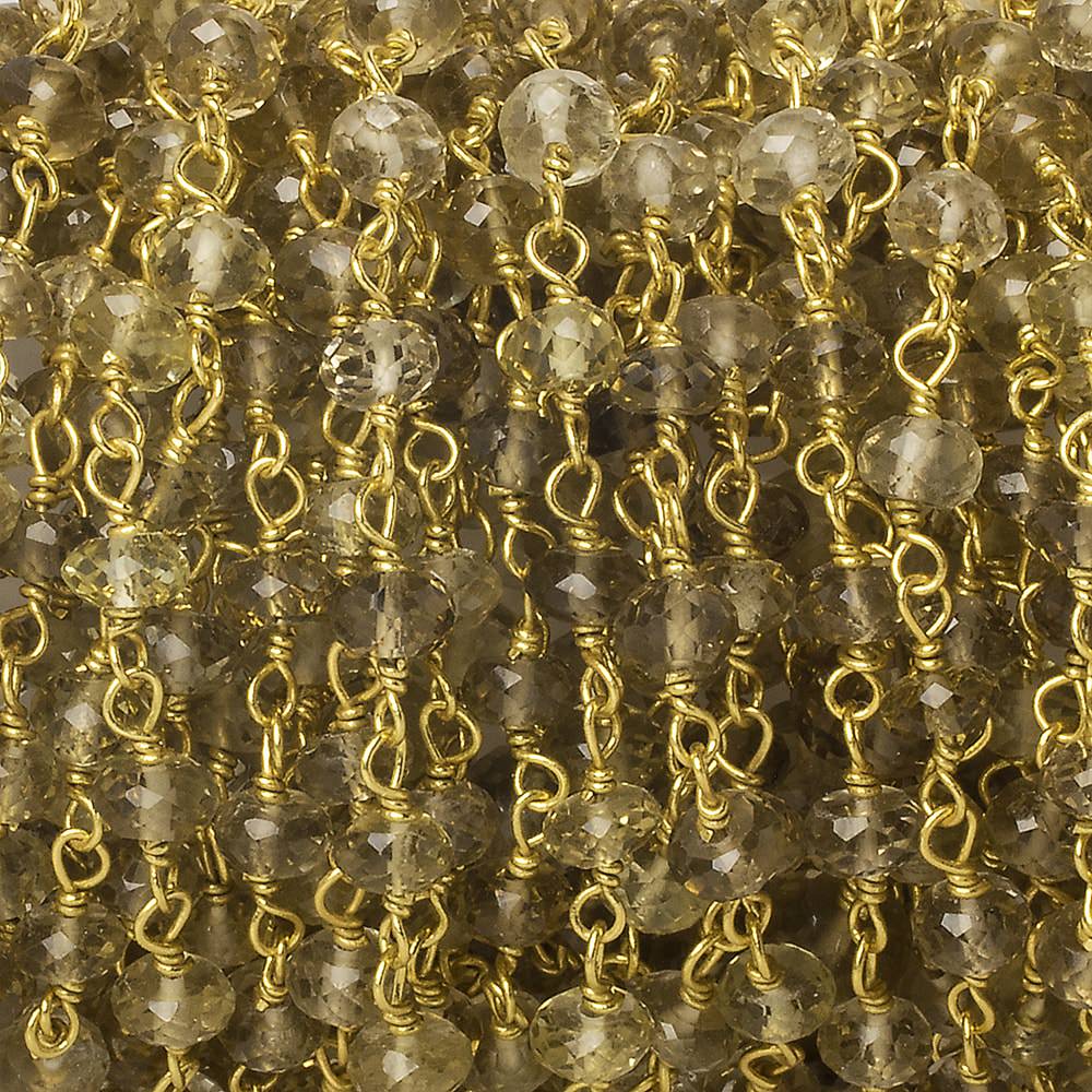 4mm Whiskey Quartz faceted rondelle Vermeil Chain sold by the foot 37 pieces