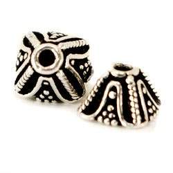4x11x11mm Antiqued Sterling Silver plated Copper Bead Cap with Miligrain Design *DISCONTINUED*