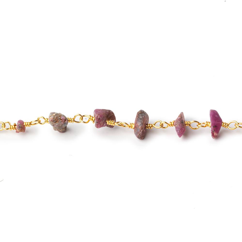 4x4-10x6mm Matte Ruby in Zoisite Chips Gold plated Chain by the foot 36 pieces