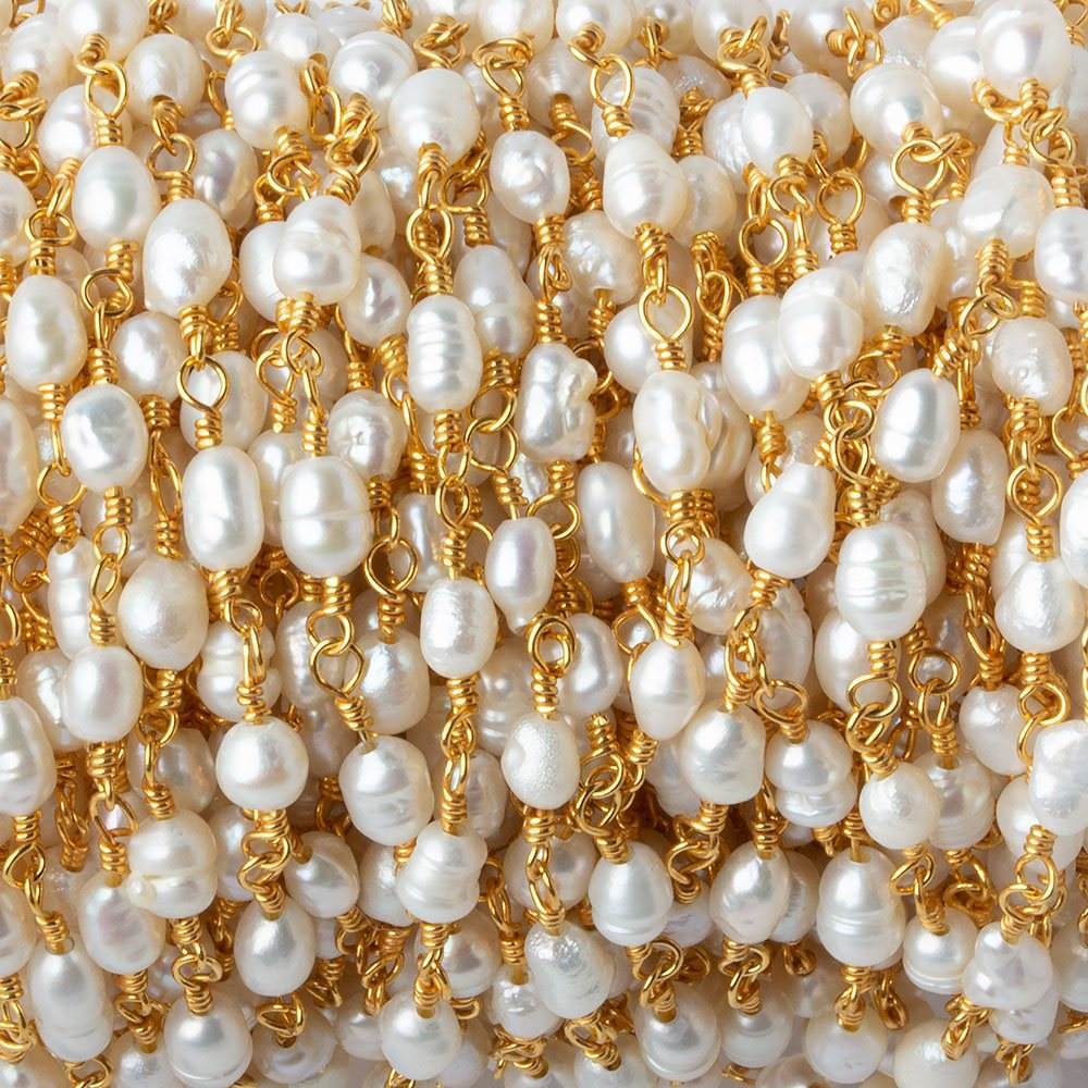 4x5-3x4mm White Straight Drill Baroque Pearl Gold plated Chain by the foot 27 pcs