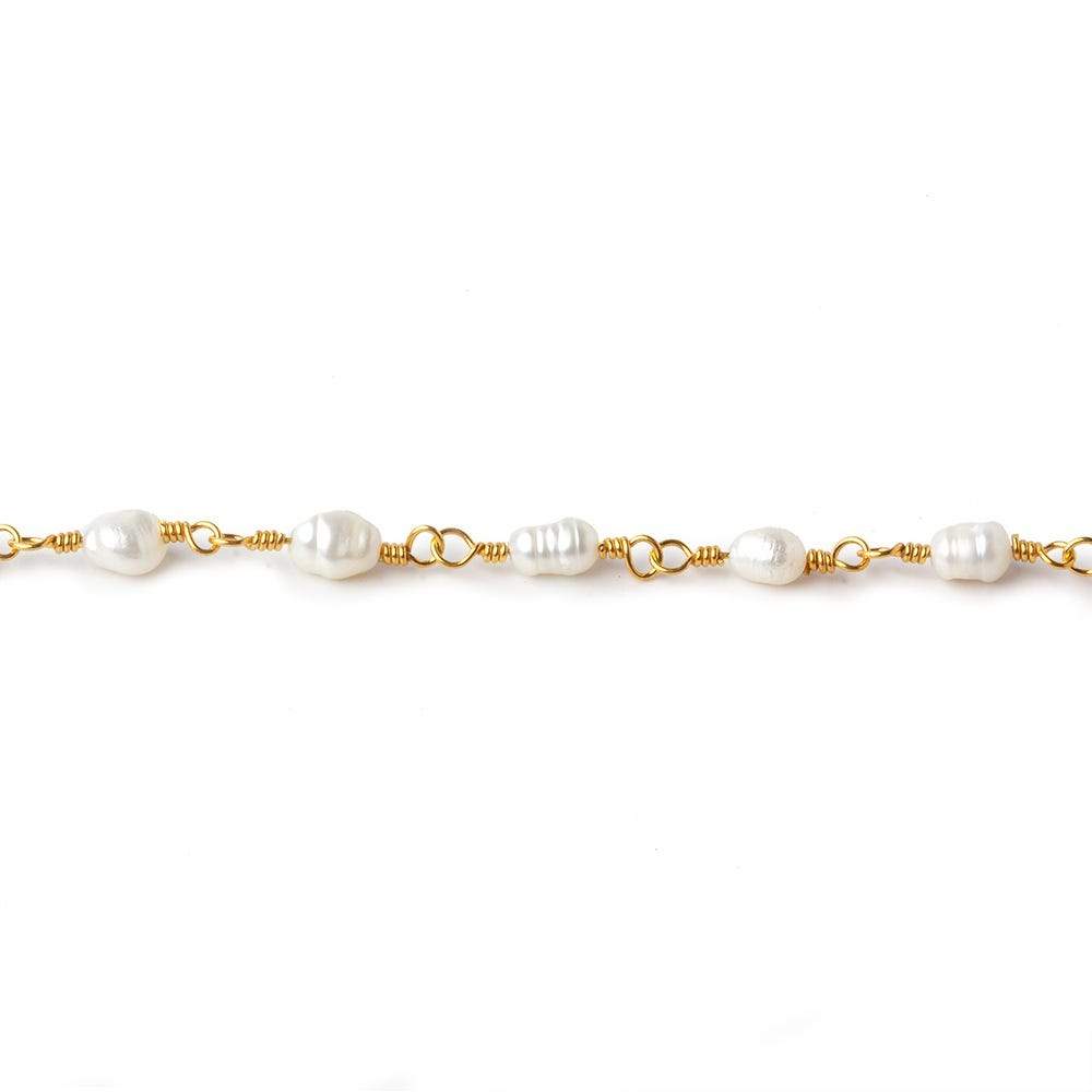 4x5-3x4mm White Straight Drill Baroque Pearl Gold plated Chain by the foot 27 pcs