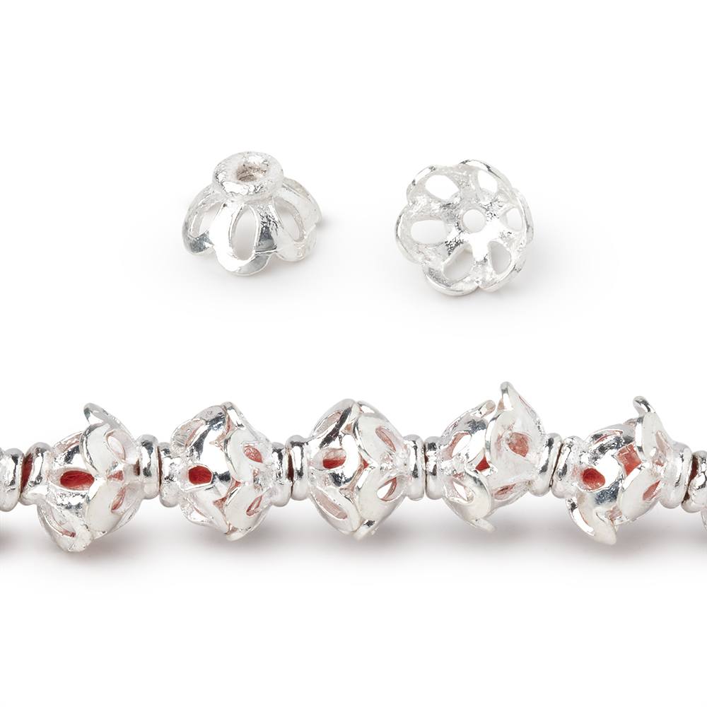 4x7mm Sterling Silver Plated Copper Flower Cut Petal Bead Cap 8 inch 60 Beads