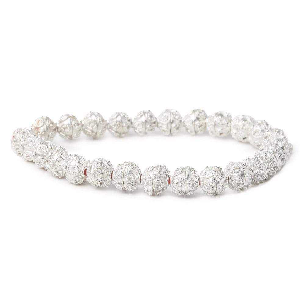 4x8x8mm Sterling Silver Plated Copper Bead Cap Bali Miligrain Design 8 inch 54 beads