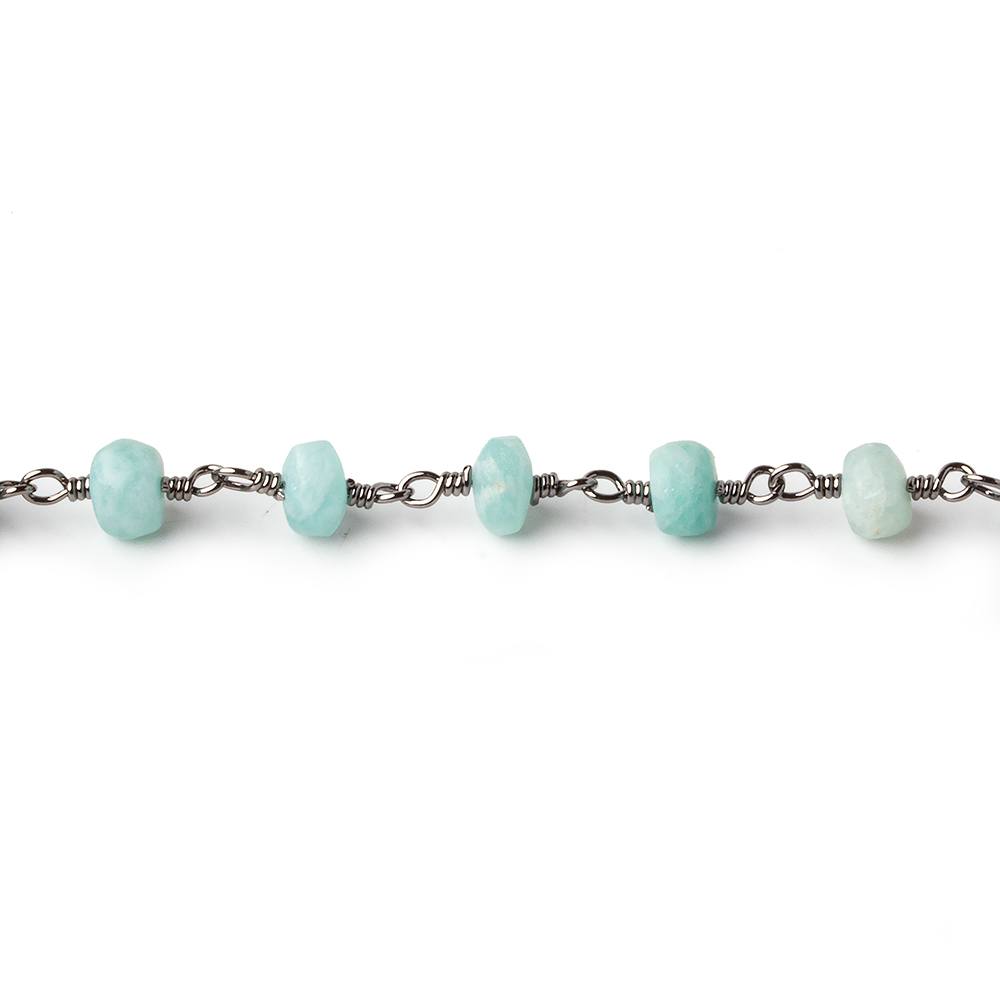 5-5.5mm Matte Amazonite plain rondelle Black Gold plated chain by the foot 29 pcs