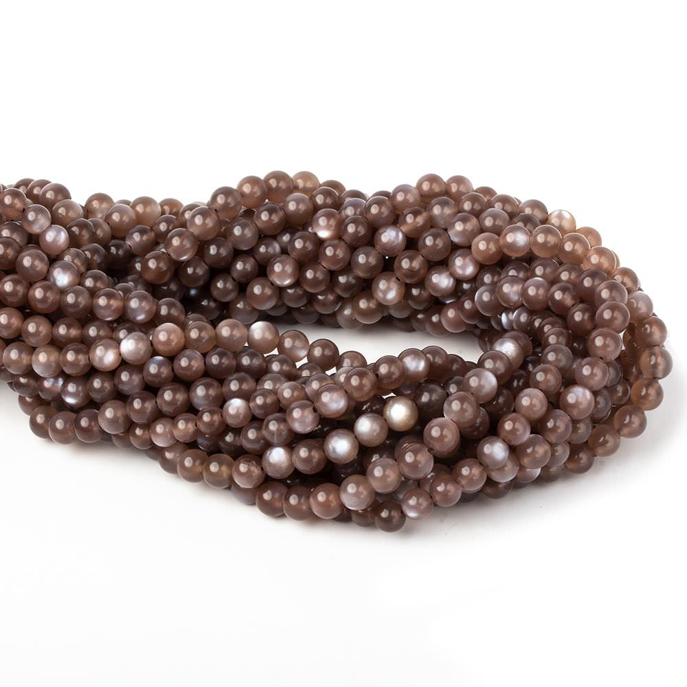 5-6mm Chocolate Moonstone plain rounds 16 inch 68 beads 1mm drill hole