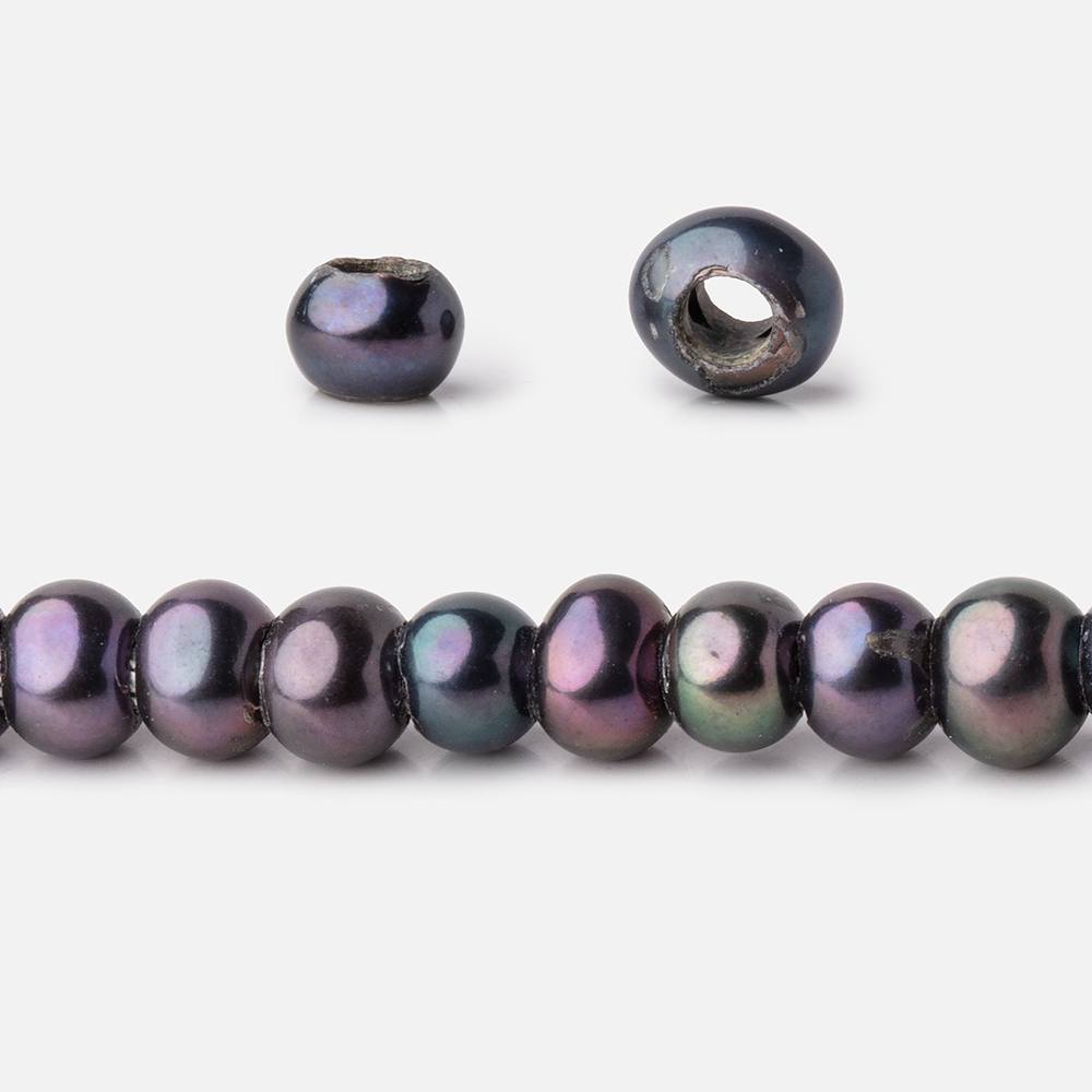 5-6mm Dark Peacock Off Round 2.5mm Large Hole Pearls 15 inch 90 Beads