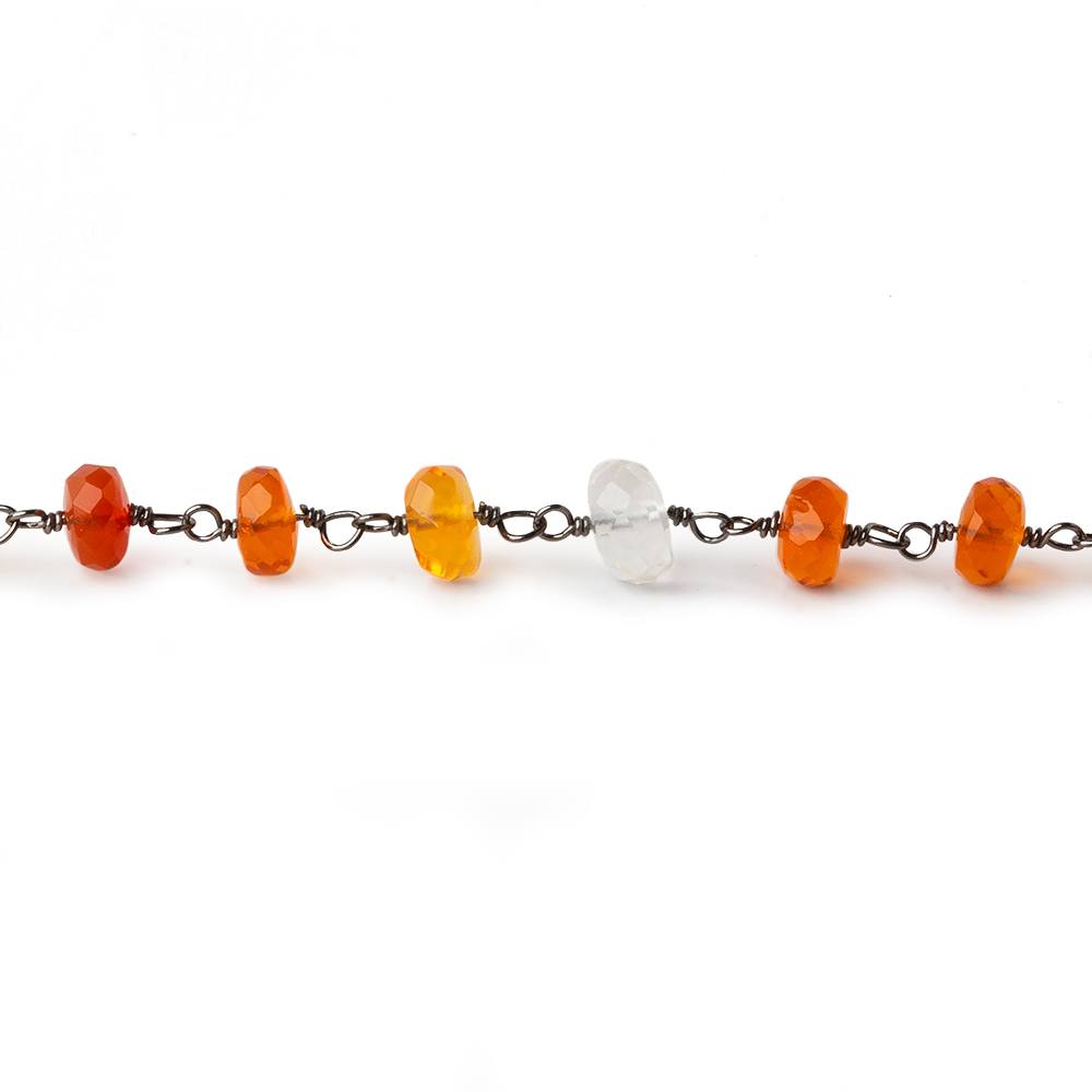 4.5mm Multi Color Fire Opal faceted rondelle Black Gold .925 Chain by the foot