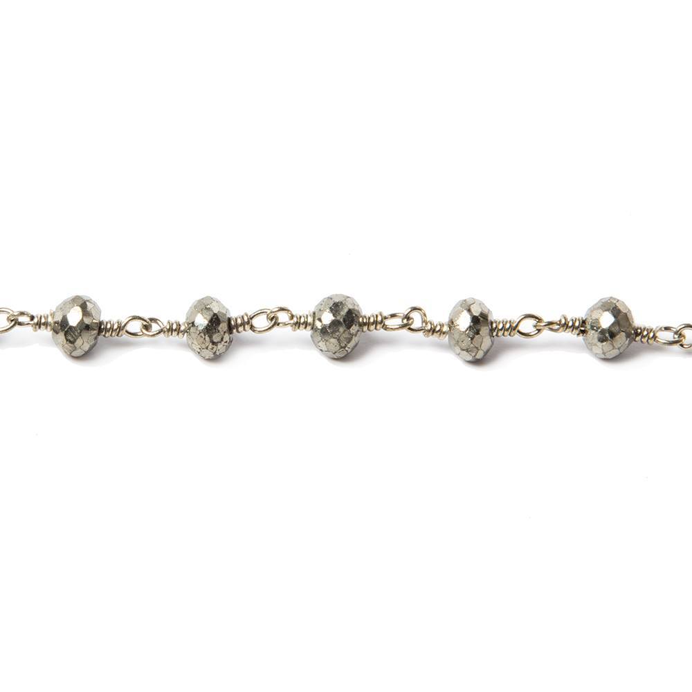 5-6mm Pyrite faceted rondelle Silver Chain by the foot 26 pieces