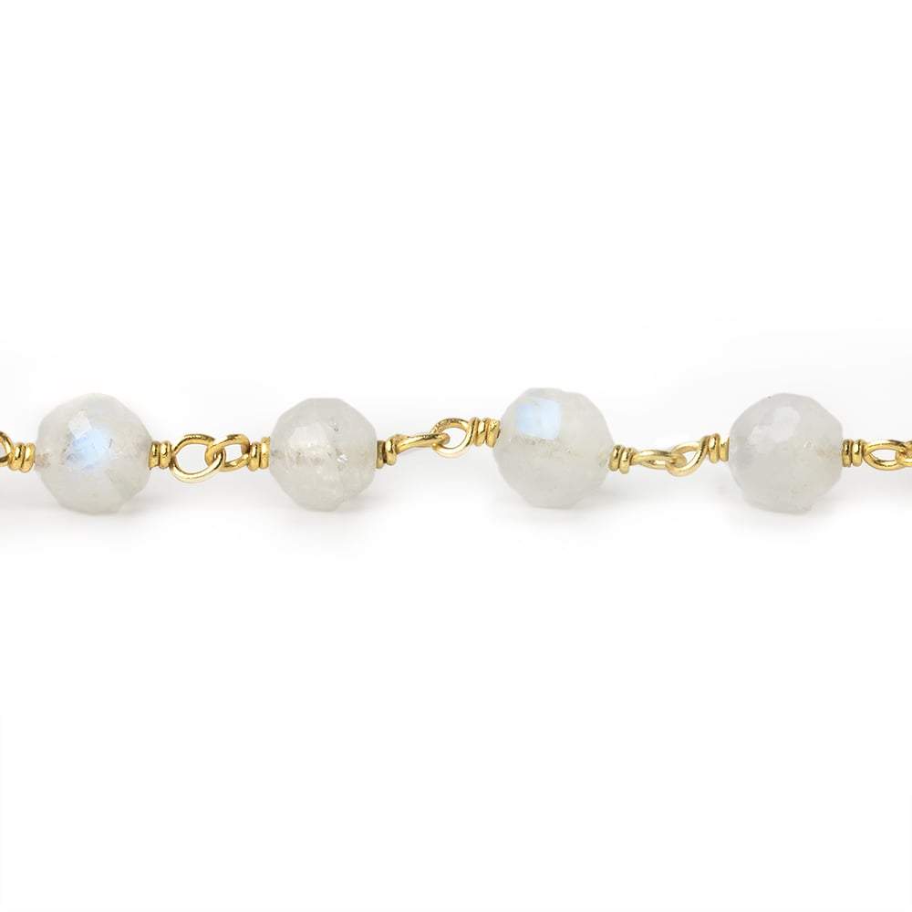 5-6mm Rainbow Moonstone faceted round Vermeil Chain by the foot 27 pieces