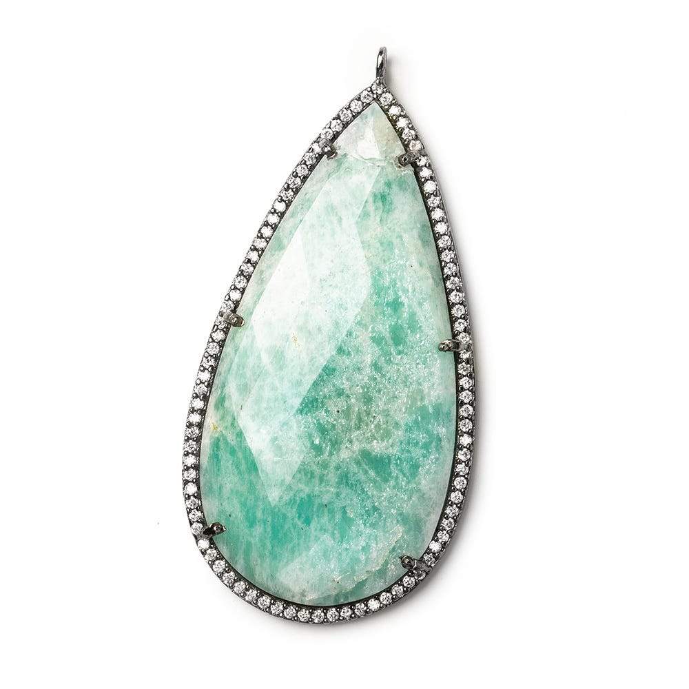 50x25mm Black Gold CZ Bezel & Amazonite faceted pear Pendant 1 piece