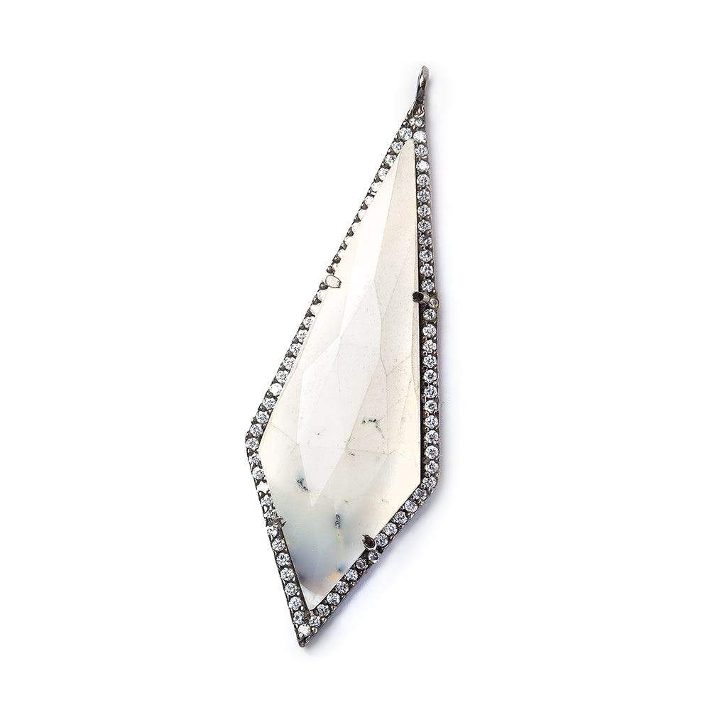 51x18mm Black Gold Bezel CZ & Dendritic Opal Modified Faceted Point Pendant 1 focal bead