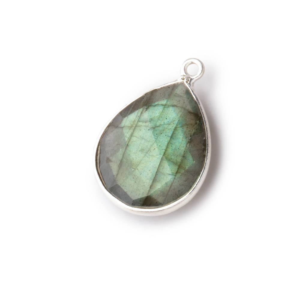 18x15mm Silver Bezeled Labradorite Faceted Pear Focal Bead 1 piece