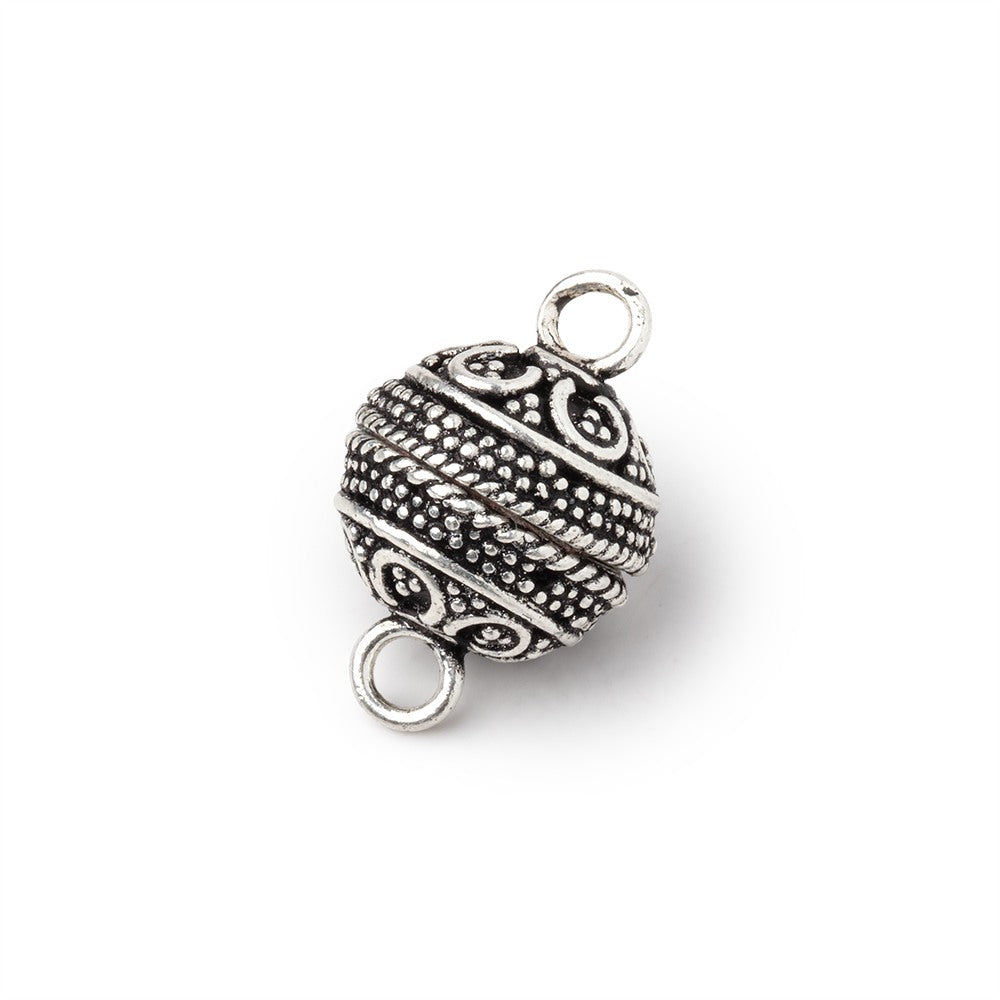 12mm Antiqued Sterling Silver Ball Magnetic Clasp 1 piece